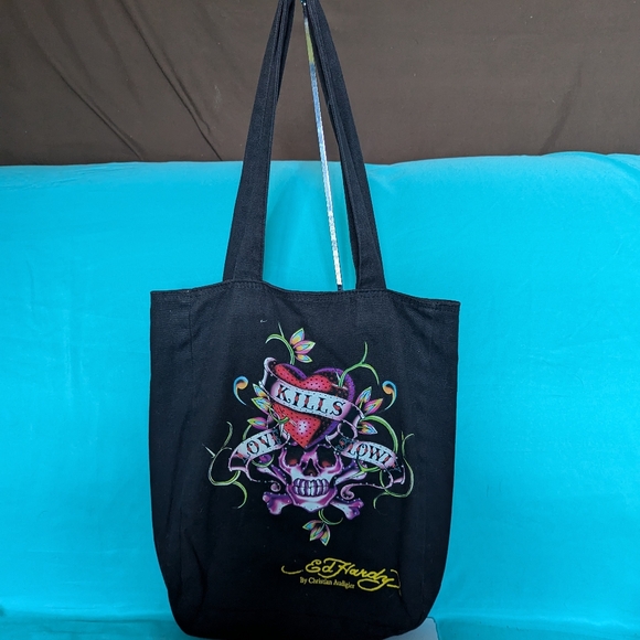 Ed Hardy sack bag black with outer labeling outlined in gems - Picture 1 of 3
